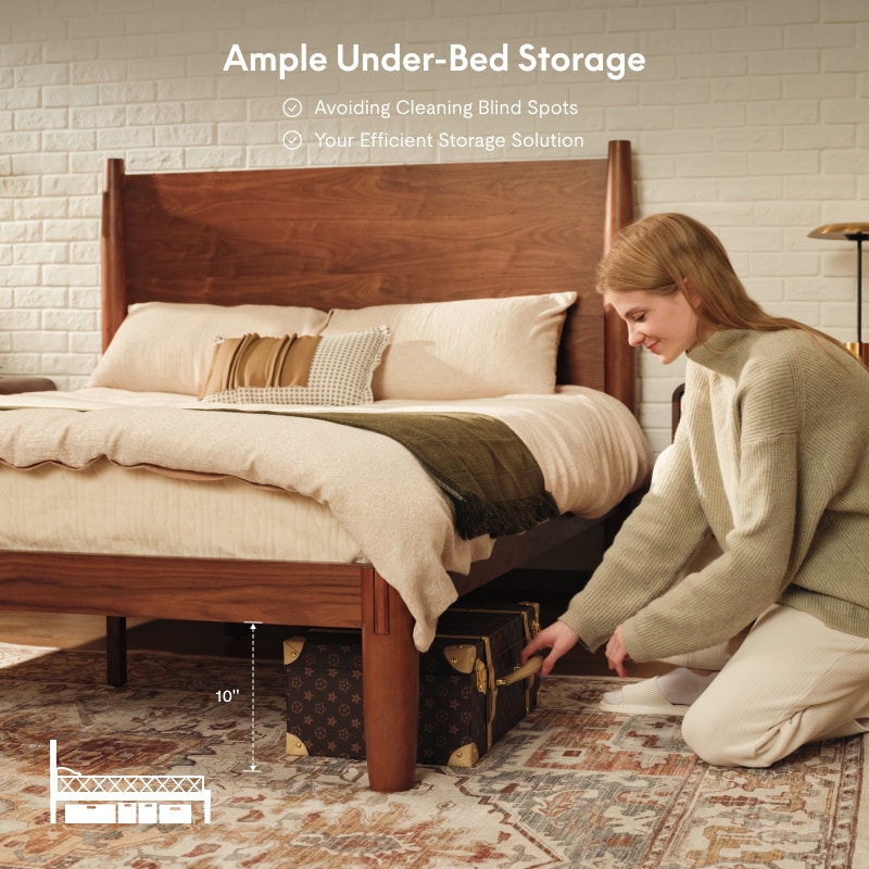 FlexiSpot Kana Retro Japanese Joinery Bed | Solid Wood Bed with